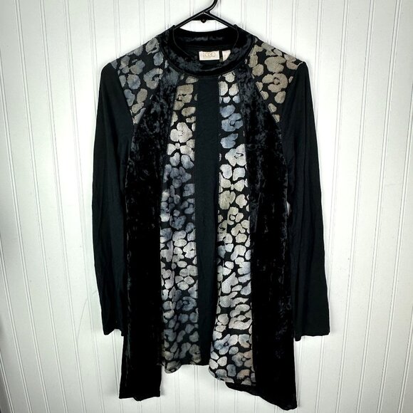 LOGO Lavish Velvet‎ tie-dye tunic top size XS Black - Picture 2 of 6